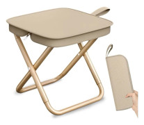 Folding Camping Stool, Mini Lightweight Folding Fishing Stool for Garden, Beach, Hiking, Picnic Travel (Khaki)