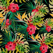 UTOMHUSDEKORATIVA TYGER OXFORD - Motiv med tropiska blommor och löv