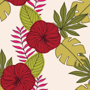 UTOMHUSDEKORATIVA TYGER OXFORD - Motiv med röda blommor på gröna blad I DR171