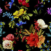 UTOMHUSDEKORATIVA TYGER OXFORD - Motivblommor målade på svart bakgrund I DX171