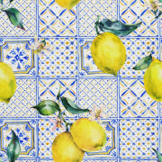 UTOMHUSDEKORATIVA TYGER OXFORD - Motiv av citroner på en blå ornament
