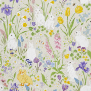 UTOMHUSDEKORATIVA TYGER OXFORD - Motiv av kaniner och ankor i blommor