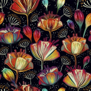 UTOMHUSDEKORATIVA TYGER OXFORD - Motiv med färgglada vallmoblommor I DX234