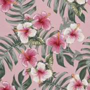 UTOMHUSDEKORATIVA TYGER OXFORD - Motiv av hibiskus på rosa I DX666