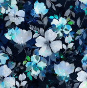 Kungligt sammetstyg i polyester för sömnad - Blommotiv på blå bakgrund