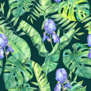 UTOMHUSDEKORATIVA TYGER OXFORD - Motiv med lila blommor på gröna blad I DR179