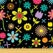 UTOMHUSDEKORATIVA TYGER OXFORD - Motiv med färgglada blommor på svart