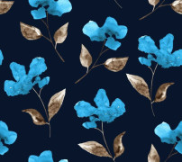 UTOMHUSDEKORATIVA TYGER OXFORD - Motiv med blå blommor och gyllene blad I DR211