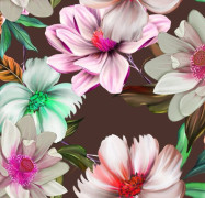 UTOMHUSDEKORATIVA TYGER OXFORD - Motiv med rosa blommor på brunt I DR120