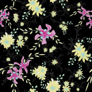 UTOMHUSDEKORATIVA TYGER OXFORD - Blommotiv på svart
