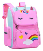Kid vattentät barn skolväska Tecknad 3D Unicorn bokväska Y Pink Large