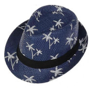 Hawaiian Fedora Straw Hats for Men Women Unisex Panama Summer Sun Jazz Costume Party Hat (Navy Blue)