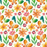 UTOMHUSDEKORATIVA TYGER OXFORD - Motiv med orange blommor och fjärilar I DR288