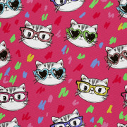 UTOMHUSDEKORATIVA TYGER OXFORD - Motiv kattunge med glasögon på rosa I DX468