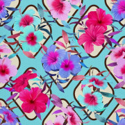 UTOMHUSDEKORATIVA TYGER OXFORD - Motiv hibiskus på blått