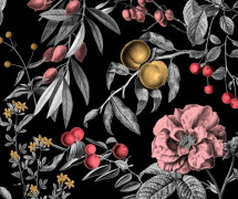 UTOMHUSDEKORATIVA TYGER OXFORD - Motiv av höstblommor på svart I DR257