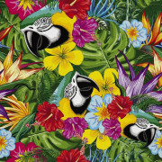 UTOMHUSDEKORATIVA TYGER OXFORD - Motiv Ara Papegoja i Blommor