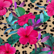 UTOMHUSDEKORATIVA TYGER OXFORD - Motiv hibiskus på leopard