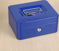 Lockable Cash Box with Key and Coin Compartment, Blue-FM-