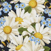 UTOMHUSDEKORATIVA TYGER OXFORD - Motiv prästkragar och förgätmigej I DX485