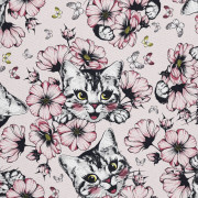 UTOMHUSDEKORATIVA TYGER OXFORD - Motiv av blommor med katt I DX708