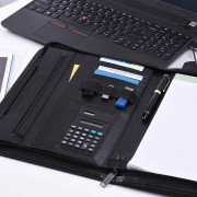 Multifunktionell Business Blixtlås Padfolio Document Organizer A4 PU-läder med Memo Note Pad