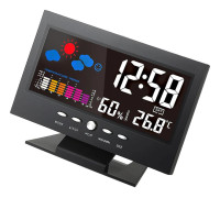°C/°F Multifunktionell inomhus färgglad LCD digital temperatur luftfuktighetsmätare Väderstationsklocka with USB Cable svart