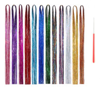 47 tums hårförlängningsglitterkit med verktyg 12 blandade färger 2400 trådar hårförlängningsglitter flerfärgad