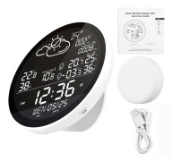 Smart väderstation med klocka inomhus och utomhus temperatur & luftfuktighetsmätare multifunktionell With 1 Auxiliary Machine
