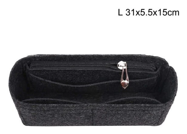 Multi-Pocket Dam Insatsväska Handväska i filtmaterial Svart L Black L