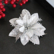 (Silver) 10 st julgransblommor, glitterkonstgjorda