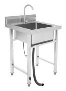 Diskho i rostfritt stål - Fristående med stativ - Med kran - Med avloppsrör - Enkelho - Rektangulär - Mått 60 x 60 x 93 cm - Silver
