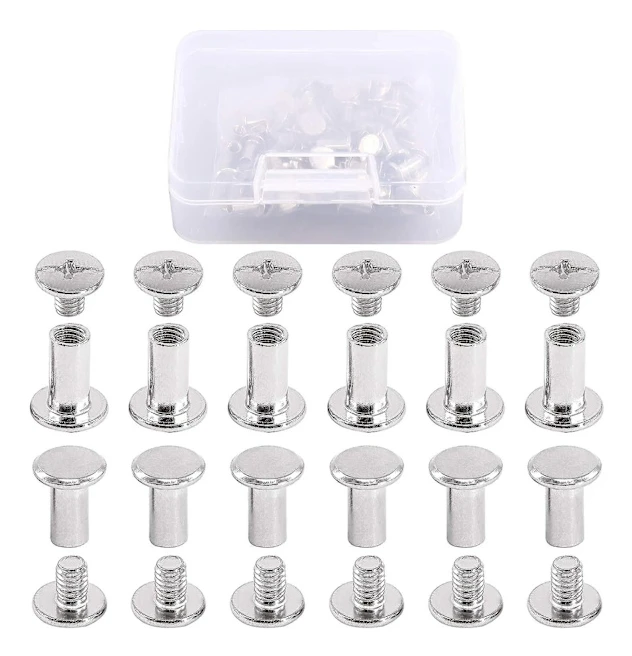 50-pack M5 X 10 mm Phillips Chicago Skruvstolpar Bindningsskruvar Sortimentskit för Scrapbook Fotoalbum Bindning, Läderreparation