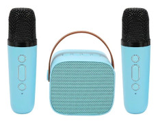 Mini Karaoke-maskin Set, Bärbar Stereo Bluetooth-högtalare med 2 Trådlösa Mikrofoner för Barn och Vuxna, Upp till 512G Lagring, Handhållen Mikrofon (blå)