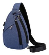 En blå bröstväska för män och kvinnor, hippie messenger bag, 37cm × 22cm × 10cm mångsidig ryggsäck