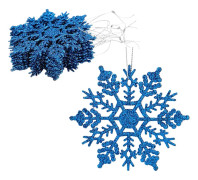QQ-Julset med 12 st 10 cm glittrande snöflingor för upphängning - Juldekorationer (kungsblå)