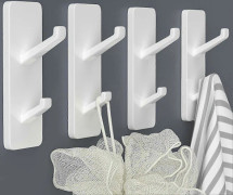 Self-Adhesive Hooks Extra Strong, Heavy Duty Self-Adhesive Wall Door Hooks for Hanging, Bathroom Towel Hooks, Clothes Hooks Robe White 4 Pack