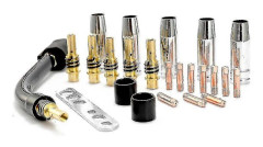 24 st/set 15ak Brännare Förbrukningsmaterial Elektrod Skyddskåpa Länkstång Spetsar Svanhalsböj För Mig Svetsmaskin 0.8mm