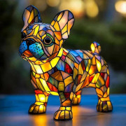 Målat glas bordslampa med hundmotiv, mops-lampa, fransk bulldog-nattlampa, dekorativ present till corgi-älskare och hundentusiaster
