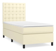 vidaXL Ramsäng med madrass gräddvit 90x200cm konstläder