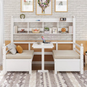 Bäddsoffa 200x90 cm - 2 i 1 säng och skrivbord - med bokhylla - med sköna dynor - massivt trä - vit