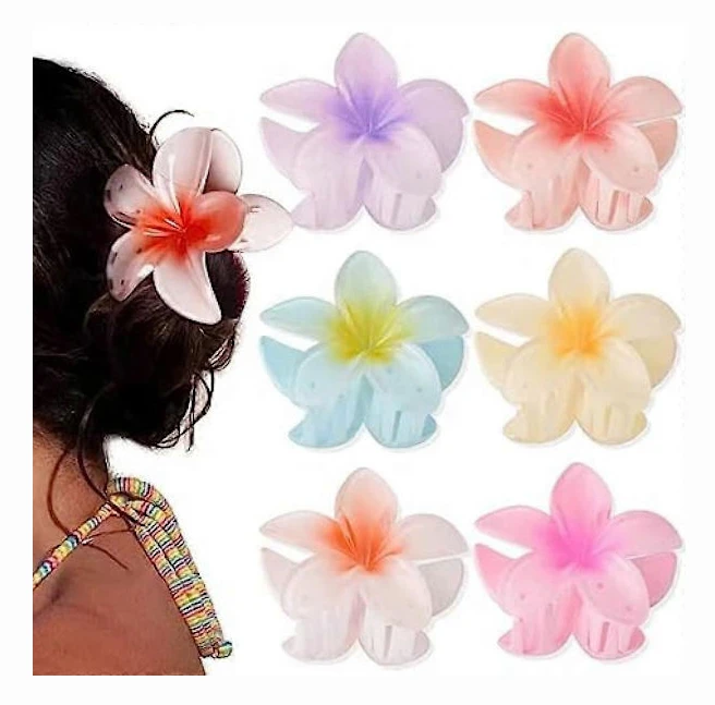 6 st Hårspännen med Blommor, Hawaiianskt Blomspänne Underbar Gåva, Starka Hårspännen för Kvinnor med Tjockt Hår