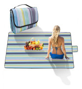 Vattentät picknickfilt, 150 x 200 cm stor, hopfällbar strandmatta, sandsäker picknickduk med handtag för camping, trädgård, resor och sommar