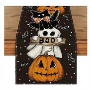 Prickig Spöke Pumpa Katt Boo Halloween Bordslöpare, Fladdermus Säsongsbetonad Höst Kök Matbord Dekoration för Hemfest Dekor 33x183 cm