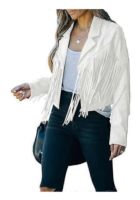 Ny Vintage Street Trim Fringe Fåll Kofta Kort Topp Slag Läderjacka Långärmad Tryck