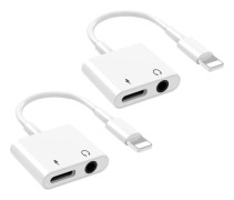 2-pack Lightning till 3,5 mm hörlursadapter för iPhone Dongle 2-i-1 laddare och aux-ljuddelare, vit