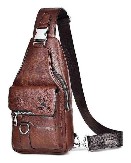 Sling Bags Herr Axelväska Crossbody Väskor Bröstväska PU Läder Vattentät Herrväska Dam Rese Sling Bag Casual Ryggsäck för Vandring, Cykling Dark Brown