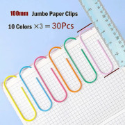 100 mm Colorful Paper Clips Large, Photway Pack of 30 Bright Vinyl Coated Jumbo Paper Clips for Paper School Office Supplies