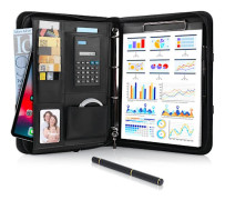 A4 Desktop Folder, Leather Conference Folder, Zipper Document Folder, Waterproof Portfolio with Ring Binder, Clipboard, Notepad, Portfolio