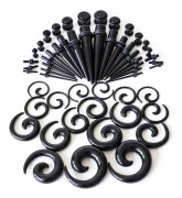 Öronsträckningskit (svart) 54 delar 14G-00G Öronmätare Expander S